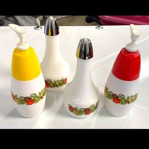 Vintage glass Corningware condiment set